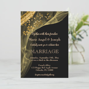 Chic Black & Gold Glitter & Smokey Swirl Invitation