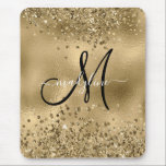 Chic Black Gold Glitters Monogram Name   Mouse Pad<br><div class="desc">Chic Black Gold Glitters Monogram Name</div>