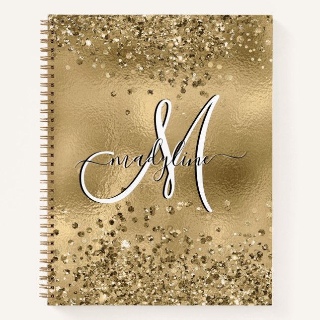 Chic Black Gold Glitters Monogram Name   Notebook (Front)