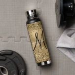 Chic Black Gold Glitters Monogram Name Water Bottle<br><div class="desc">Chic Black Gold Glitters Monogram Name</div>