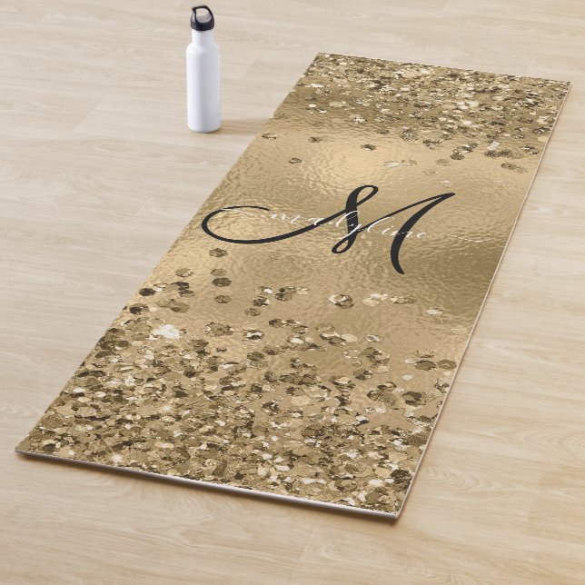 Chic Black Gold Glitters Monogram Name     Yoga Mat (In Situ)