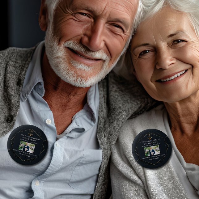 Chic Black Gold Law School Photo Graduation Party 6 Cm Round Badge (Creator Uploaded)