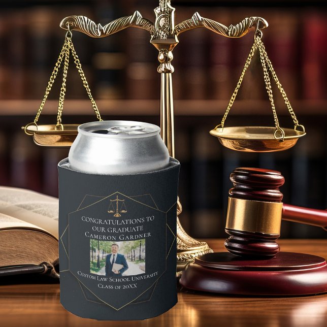 Chic Black Gold Law School Photo Graduation Party Can Cooler (Creator Uploaded)