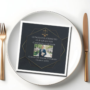 Chic Black Gold Law School Photo Graduation Party Napkin