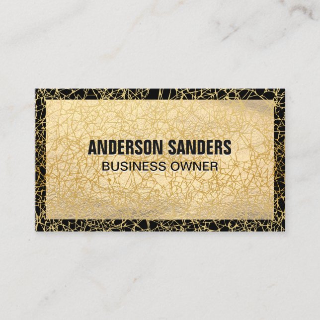 Chic Black Gold Leather | Gold Abstract Texture Business Card (Front)