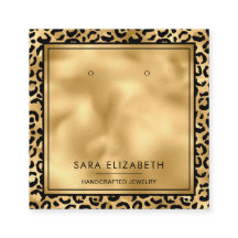 Chic Black Gold Leopard Print Earring Display Card