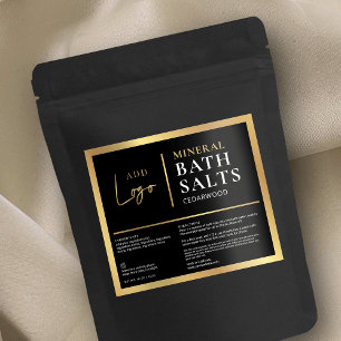Chic Black & Gold Logo Waterproof Bath Salts Label