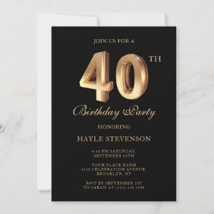 Chic Black & Gold Luxury Stylish 40th Birthday Invitation