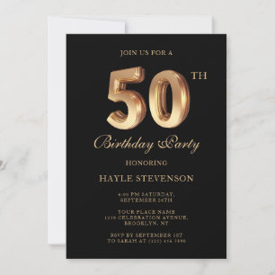 Chic Black & Gold Luxury Stylish 50th Birthday Invitation