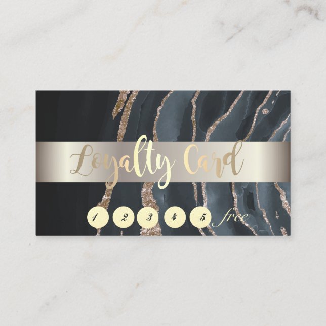 Chic Black Gold Marble  Loyalty Card (Front)