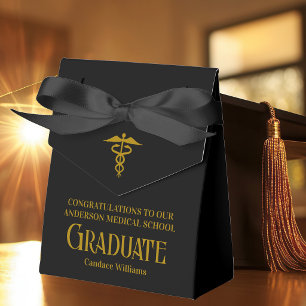 Chic Black Gold Medical School Graduation Party Favour Box