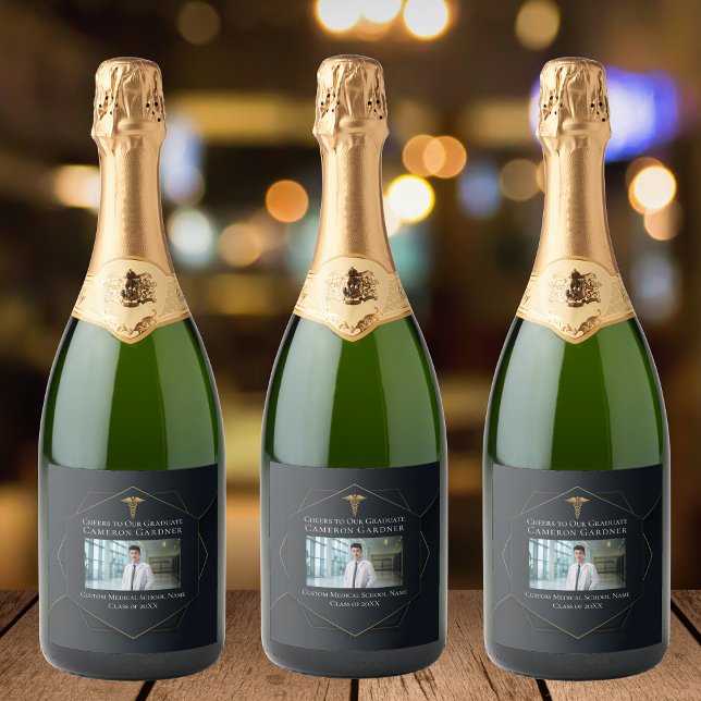 Chic Black Gold Medical School Graduation Party Sparkling Wine Label (Creator Uploaded)