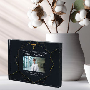 Chic Black Gold Medical School Graduation Photo Block