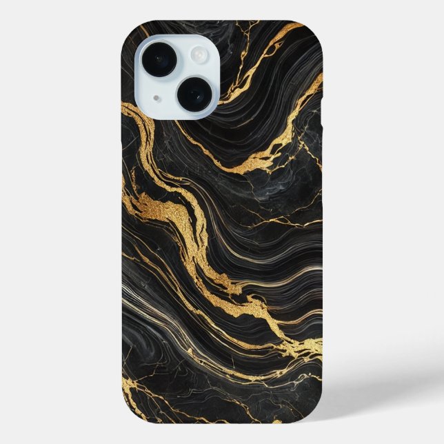 Chic Black & Gold Metallic Marble Look Glamour Case-Mate iPhone Case (Back)