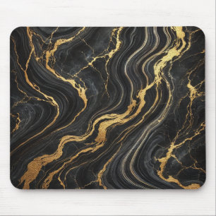 Chic Black & Gold Metallic Marble Look Glamour Mouse Pad