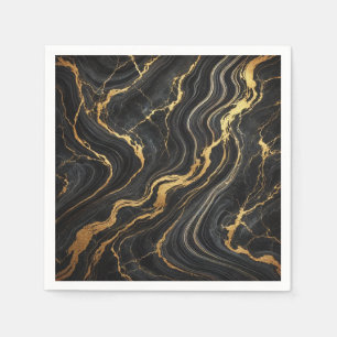 Chic Black & Gold Metallic Marble Look Glamour Napkin