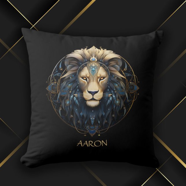 Chic Black Gold Modern Cosmic Lion Star Sign Leo Cushion (Creator Uploaded)
