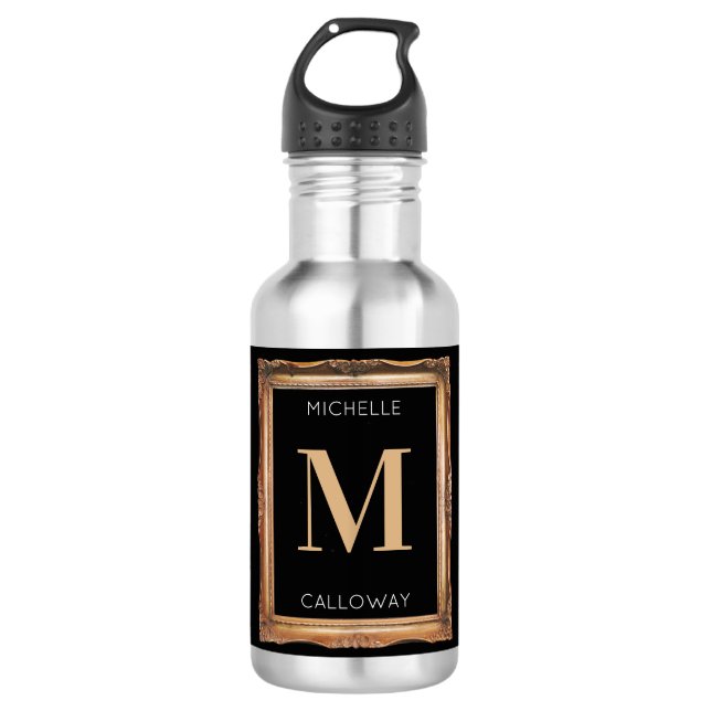 Chic Black & Gold Monogram 532 Ml Water Bottle (Front)