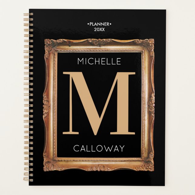 Chic Black & Gold Monogram  Planner (Front)
