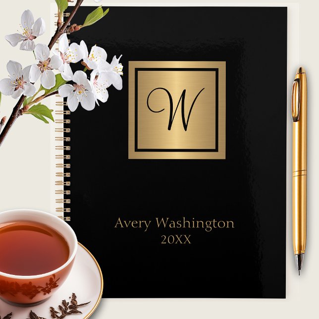 Chic Black & Gold Name/Initial Monogram Day Planner (Creator Uploaded)