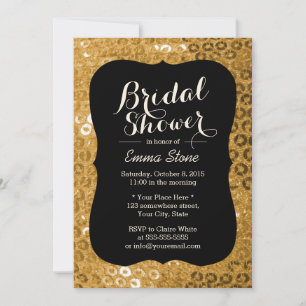 Chic Black & Gold Paillettes Bridal Shower Invitation
