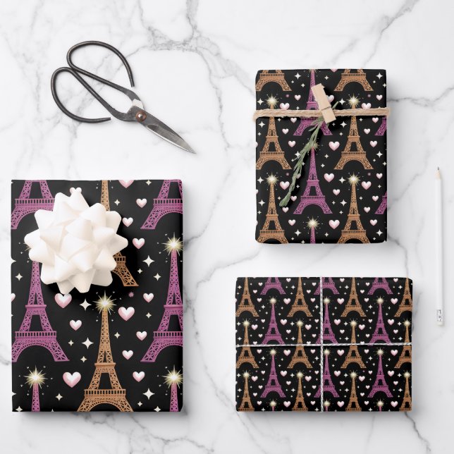 Chic Black Gold Paris Eiffel Tower Elegant Wrapping Paper Sheet (Front)