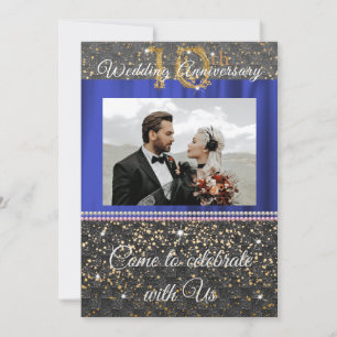 Chic Black Gold & Pearls 10th Wedding Anniversary  Invitation