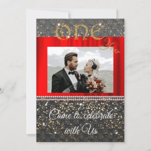 Chic Black Gold & Pearls 1st Wedding Anniversary Invitation