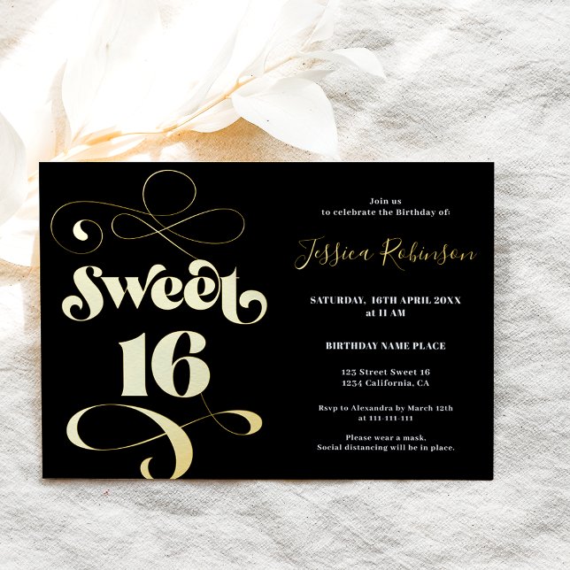 Chic black gold retro script photo Sweet 16 (Creator Uploaded)