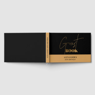 Chic Black Gold Script Birthday Thank you Guest Book
