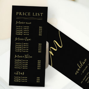Chic Black Gold Script Calligraphy Price List Rack Card