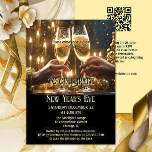 Chic Black Gold Sparkling New Year's Eve Invitation