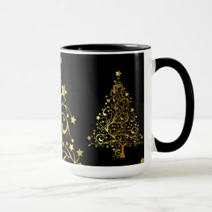 Chic Black Gold Stars Stylish Christmas Tree Mug