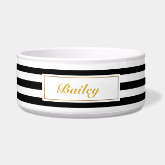 Chic black gold Stripes Personalised Pet Name