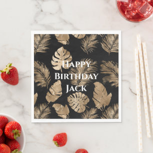Chic Black Gold Tropical Leaves Napkin