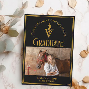Chic Black Gold Veterinary School Photo Graduation Announcement