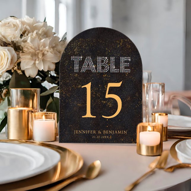 Chic Black Gold Wedding Acrylic Arch Table Number (Creator Uploaded)