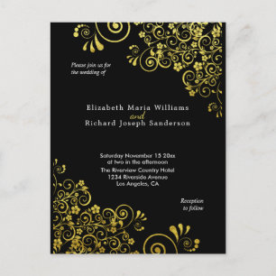 Chic black Gold Wedding Invitation RSVP l Website Postcard