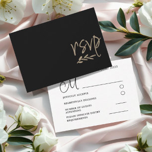 Chic Black & Gold Wedding RSVP Card