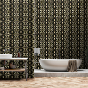 Chic Black Gold Yellow Gem Pattern Wallpaper