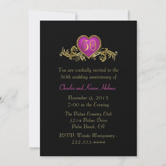 Chic Black Golden Wedding Anniversary Invitation (Front)
