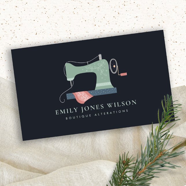 CHIC BLACK GREEN ORANGE PINK SEWING MACHINE TAILOR BUSINESS CARD (Creator Uploaded)