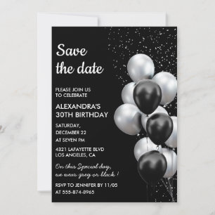 Chic Black Grey Balloon 30th Save the Date  Invitation