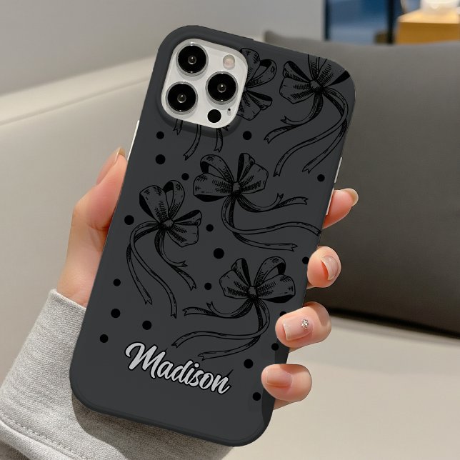 Chic Black Grey Coquette Bow Monogram Case-Mate iPhone Case (Creator Uploaded)