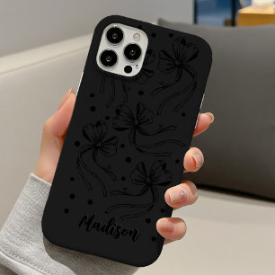 chic black grey coquette bows monogram iPhone 16 case