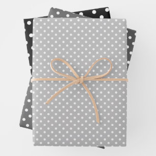 Chic Black Grey White Polka Dots Pattern Wrapping Paper Sheet