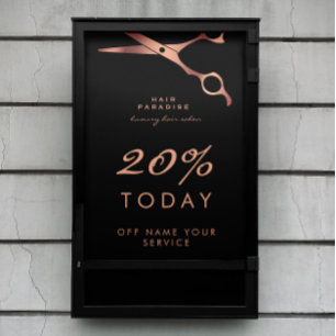 Chic Black Hair Salon Barber Copper Proposition Poster