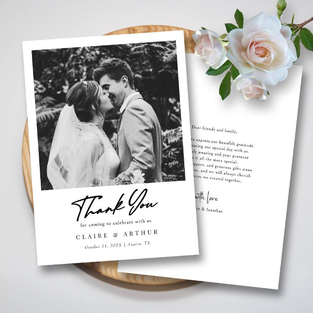 Chic Black Hand Lettered Signature Wedding Photo Thank You Card (Chic Black Hand Lettered Signature Wedding Photo Thank You Card)