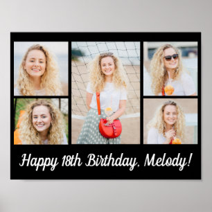 Chic Black Happy Birthday Photo Collage Party Poster