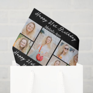 Chic Black Happy Birthday Photo Collage Tissue Paper